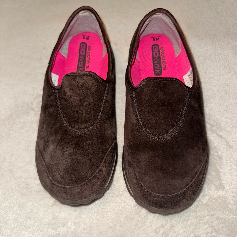 Skechers Go Walk Brown Slip-On Shoes Sneakers with Pink Interior 8